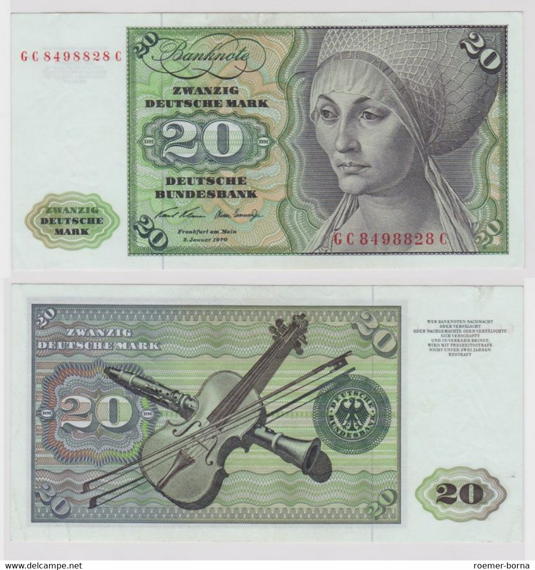 T148574 Banknote 20 DM Deutsche Mark Ro. 271a Schein 2.Jan. 1970 KN GC 8498828 C - 20 Deutsche Mark