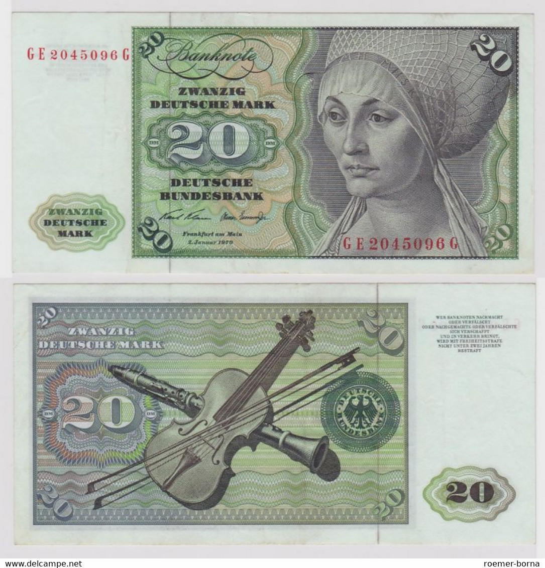 T148620 Banknote 20 DM Deutsche Mark Ro. 271b Schein 2.Jan. 1970 KN GE 2045096 G - 20 Deutsche Mark