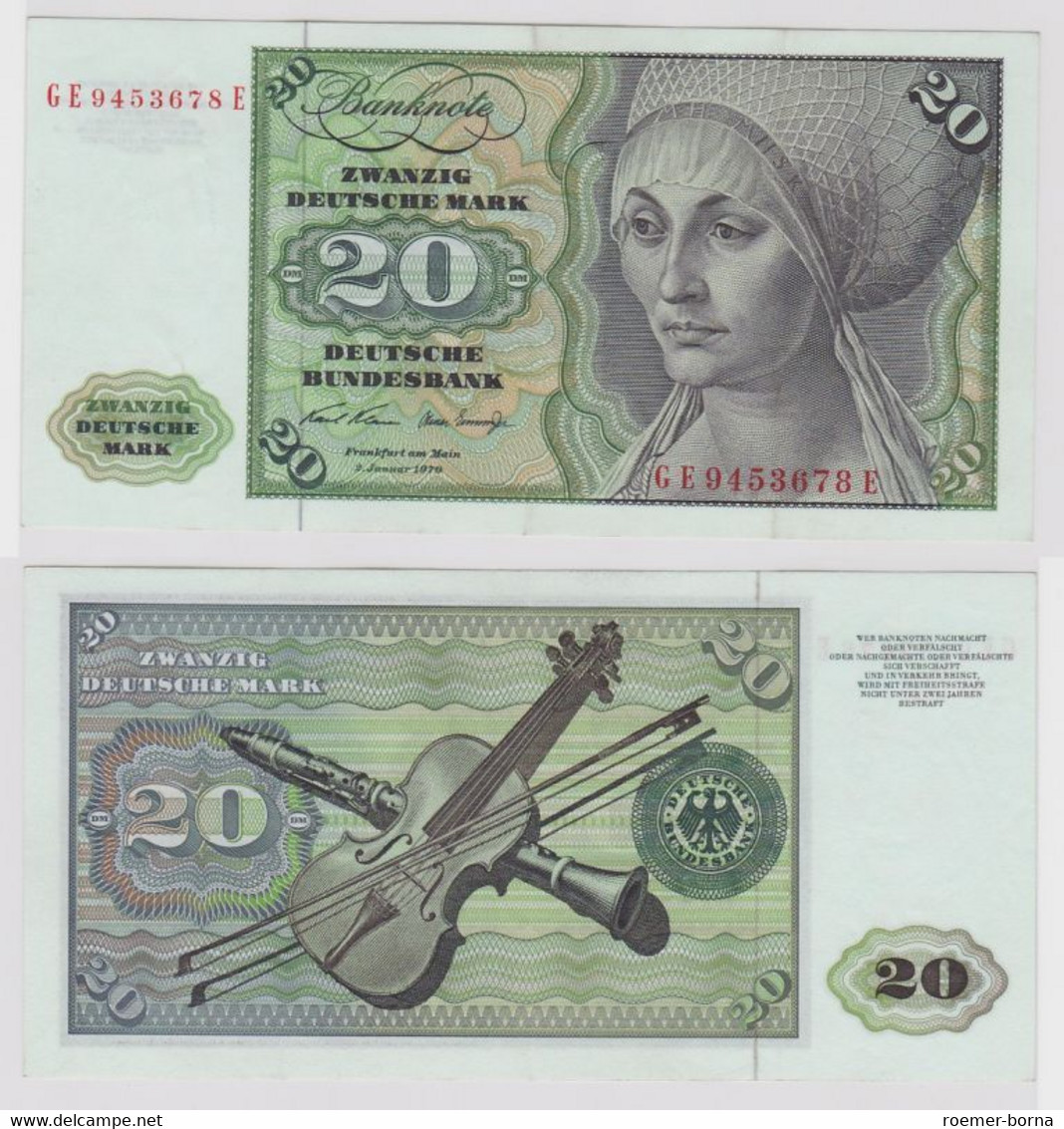 T148661 Banknote 20 DM Deutsche Mark Ro. 271b Schein 2.Jan. 1970 KN GE 9453678 E - 20 DM