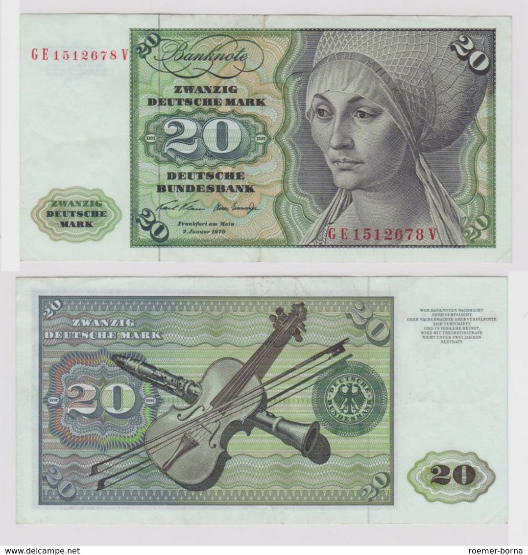 T148707 Banknote 20 DM Deutsche Mark Ro. 271b Schein 2.Jan. 1970 KN GE 1512678 V - 20 Deutsche Mark