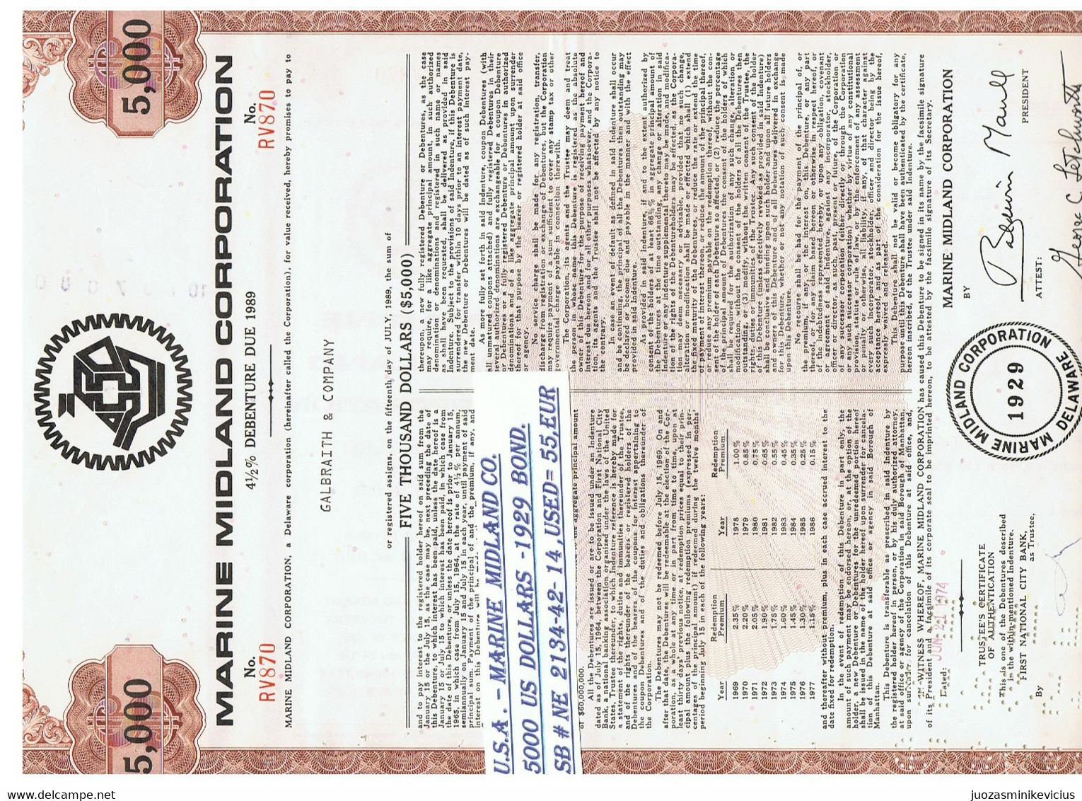 USA- 5000 DOLLARS    MARINE    BOND  ,  BROWN - Estados Unidos