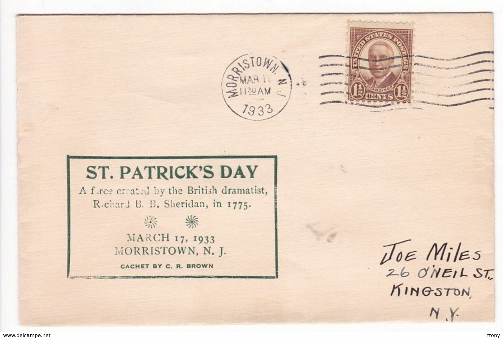 Une Enveloppe      ST . Patrick's Day  Morristown   Année 1933 - Saint-Patrick's Day