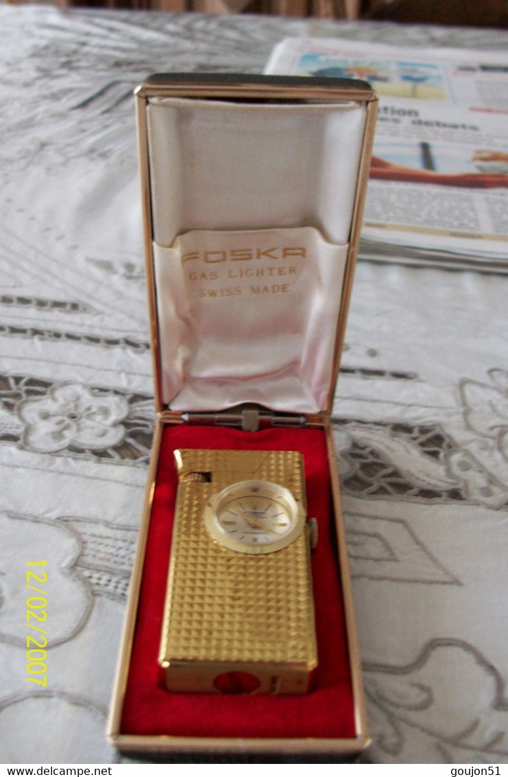 Marque:"FOSKA" Briquet A Gaz Et Montre (mécanique Fonctionne) - Autres & Non Classés