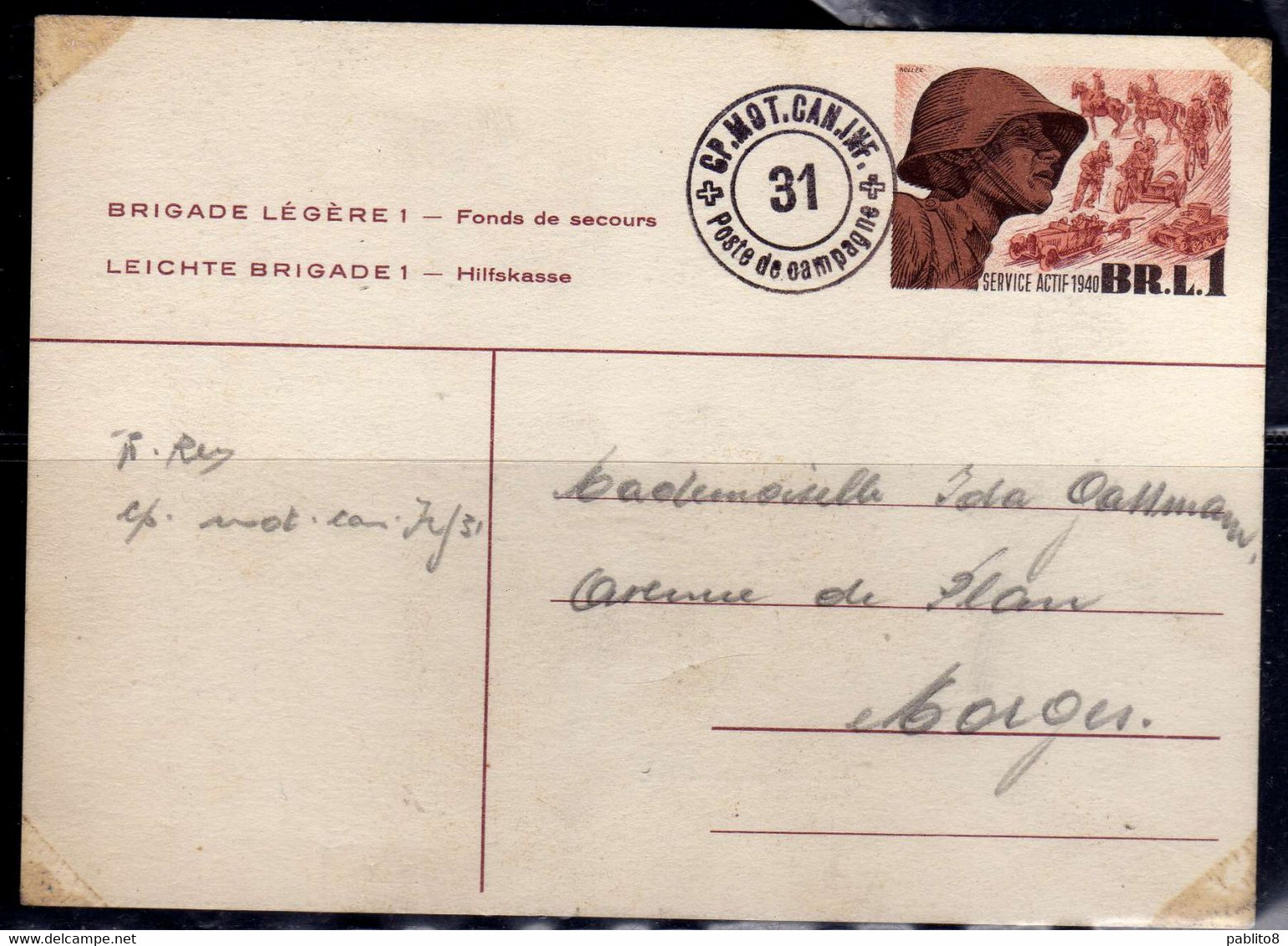 SWITZERLAND SUISSE SCHWEIZ SVIZZERA 1939 1940 SERVICE ACTIF BRIGADE LEGERE LEICHTE BR.L.1 CARTE CARD POSTKARTE OBLITERE' - Postmarks