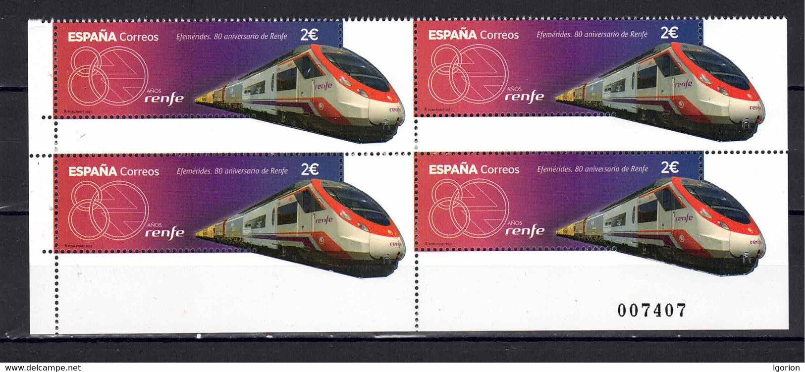 ESPAÑA 2021 ** MNH ED. 5455 80 ANIVERSARIO DE RENFE BL.4 - Unused Stamps