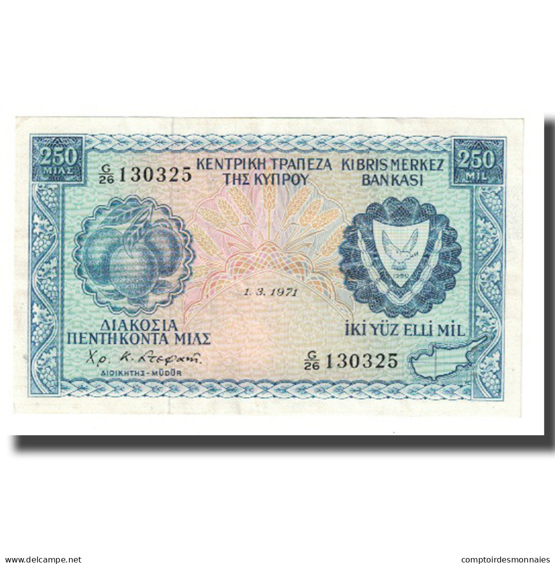 Billet, Chypre, 250 Mils, 1971, 1971-03-01, KM:41b, SUP - Cyprus