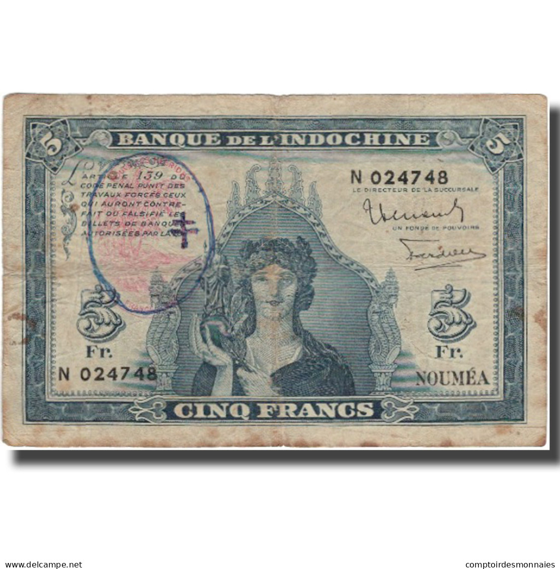 Billet, New Hebrides, 5 Francs, KM:5, TB - Nouvelle-Calédonie 1873-1985