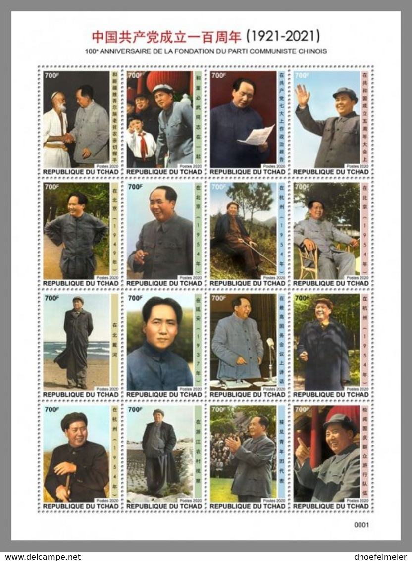 CHAD 2020 MNH Mao Zedong 100 Years Communist Party Kommunistische Partei M/S V - OFFICIAL ISSUE - DHQ2107 - Mao Tse-Tung