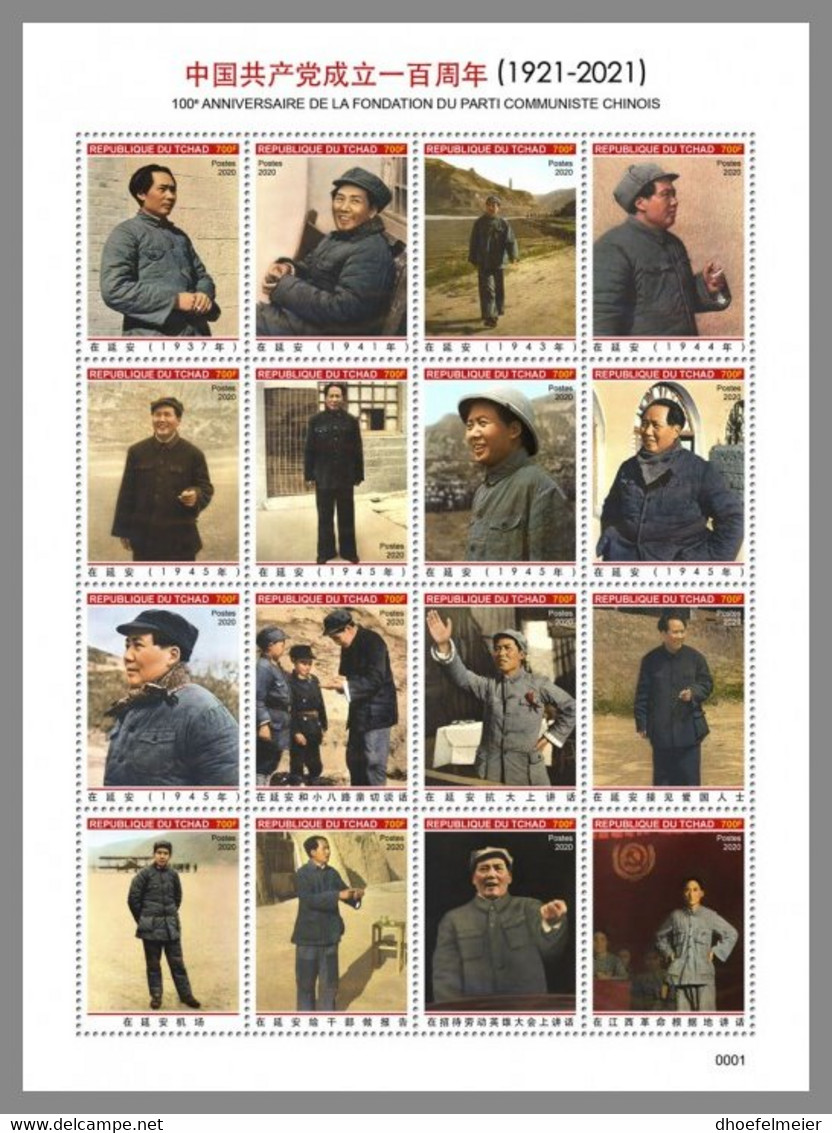 CHAD 2020 MNH Mao Zedong 100 Years Communist Party Kommunistische Partei M/S II - OFFICIAL ISSUE - DHQ2107 - Mao Tse-Tung