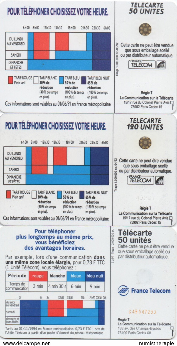 Lot De 3 Télécartes : Pour Téléphoner, Choisissez Votre Heure 1992-1994 - Telefoon