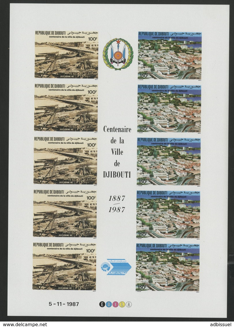 DJIBOUTI POSTE AERIENNE N° 240A FEUILLE Non Dentelé (Imperforated) 5 Triptyques Neuf ** MNH AVEC COIN DATE. TB/VG - Dschibuti (1977-...)