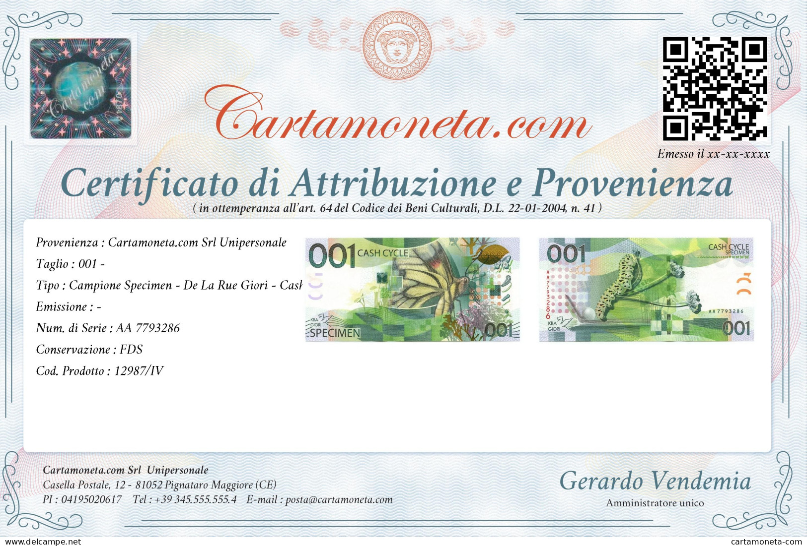 001 CAMPIONE SPECIMEN DE LA RUE GIORI CASH CYCLE FDS - [ 7] Errors & Varieties