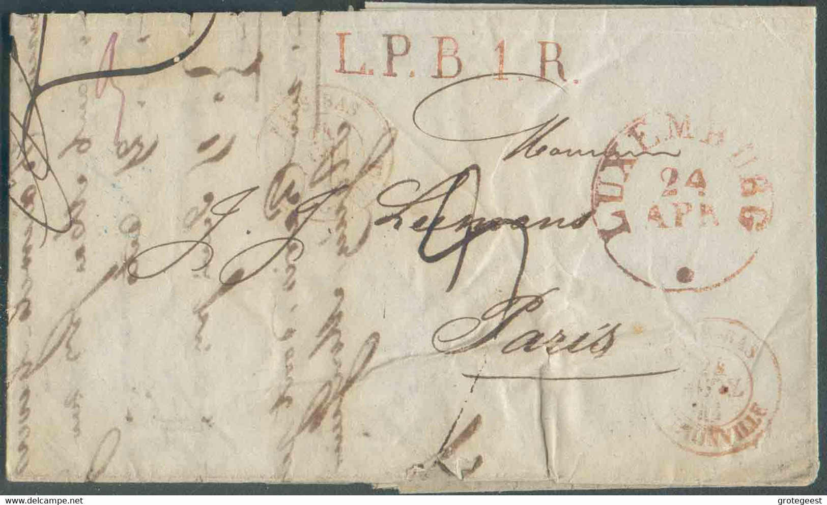 LAC De LUXEMBOURG le 24 Avril 1841 + Griffe Rouge L.P.B.1.R. vers Paris; Port De '9' Décimes. - TB  - 17253 - ...-1852 Prephilately