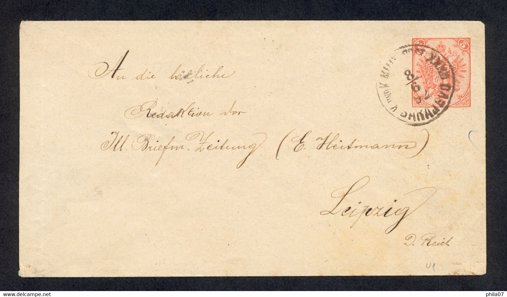 BOSNIA AND HERZEGOVINA - Envelope With Imprinted Value Sent From Sarajevo To Leipzig 8.6.1892. Arrival Cancel Is On The - Bosnie-Herzegovine