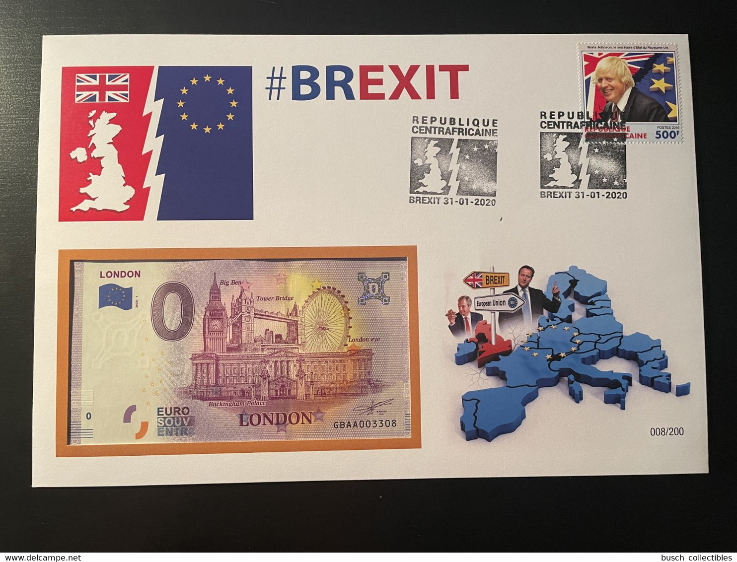 Euro Souvenir Banknote Cover Brexit United Kingdome Central Africa European Union Banknotenbrief - Private Proofs / Unofficial