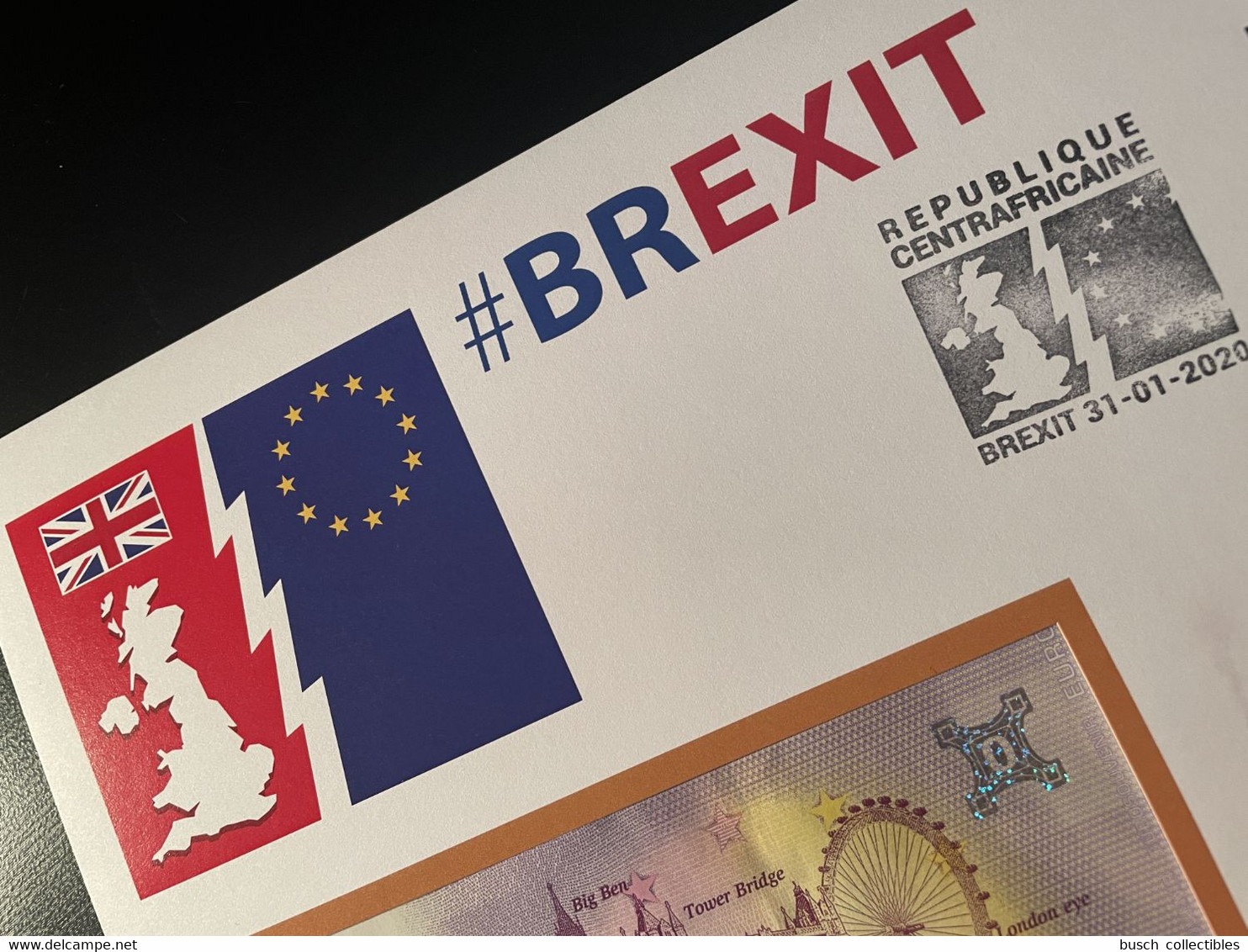 Euro Souvenir Banknote Cover Brexit United Kingdome Central Africa European Union Banknotenbrief - Private Proofs / Unofficial