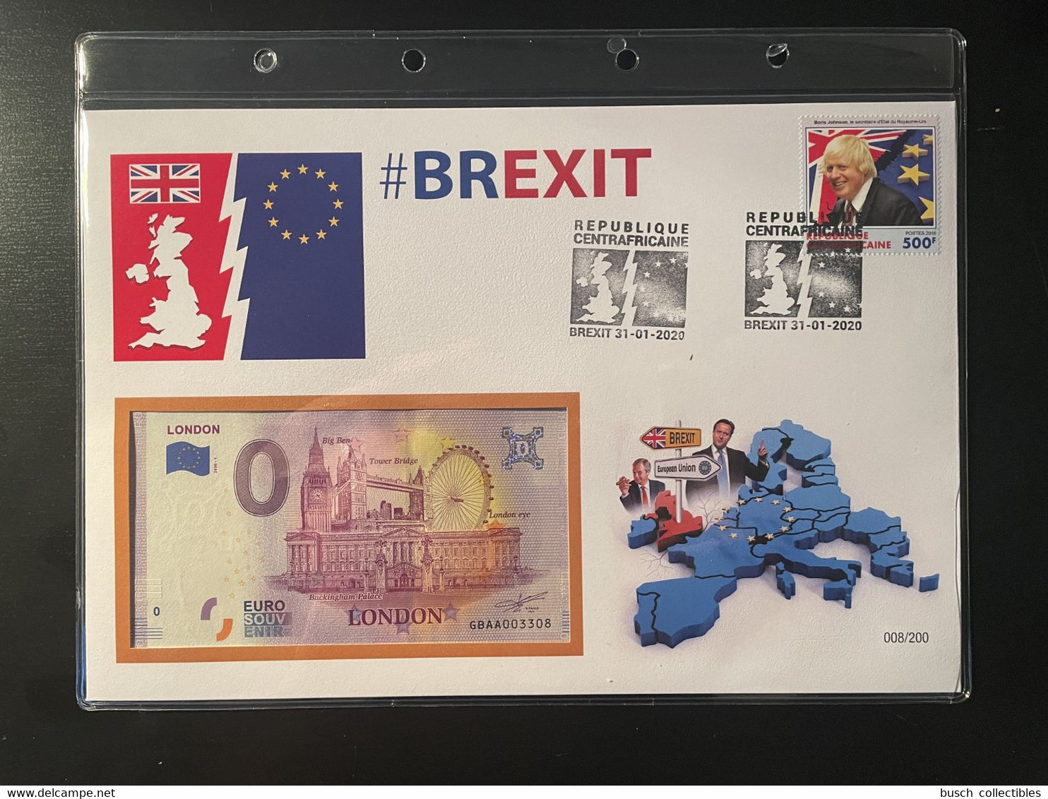 Euro Souvenir Banknote Cover Brexit United Kingdome Central Africa European Union Banknotenbrief - Private Proofs / Unofficial