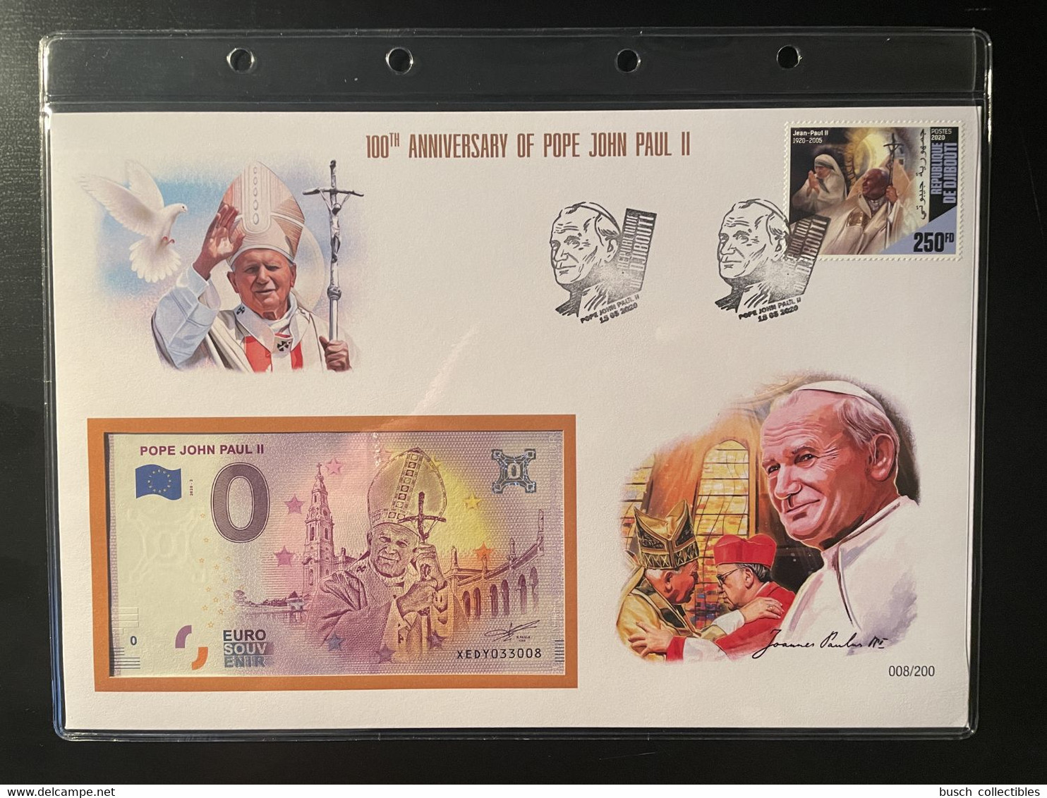 Euro Souvenir Banknote Cover Pape Pope Pape John Paul Johannes Jean II 100th Anniversary Vatican Djibouti Banknotenbrief - Dschibuti (1977-...)