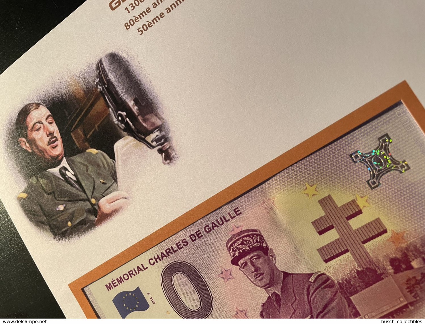 Euro Souvenir Banknote Cover Général Charles De Gaulle Appel 18 Juin 130ème 80ème 50ème Annivers Djibouti Banknotenbrief - Privatentwürfe