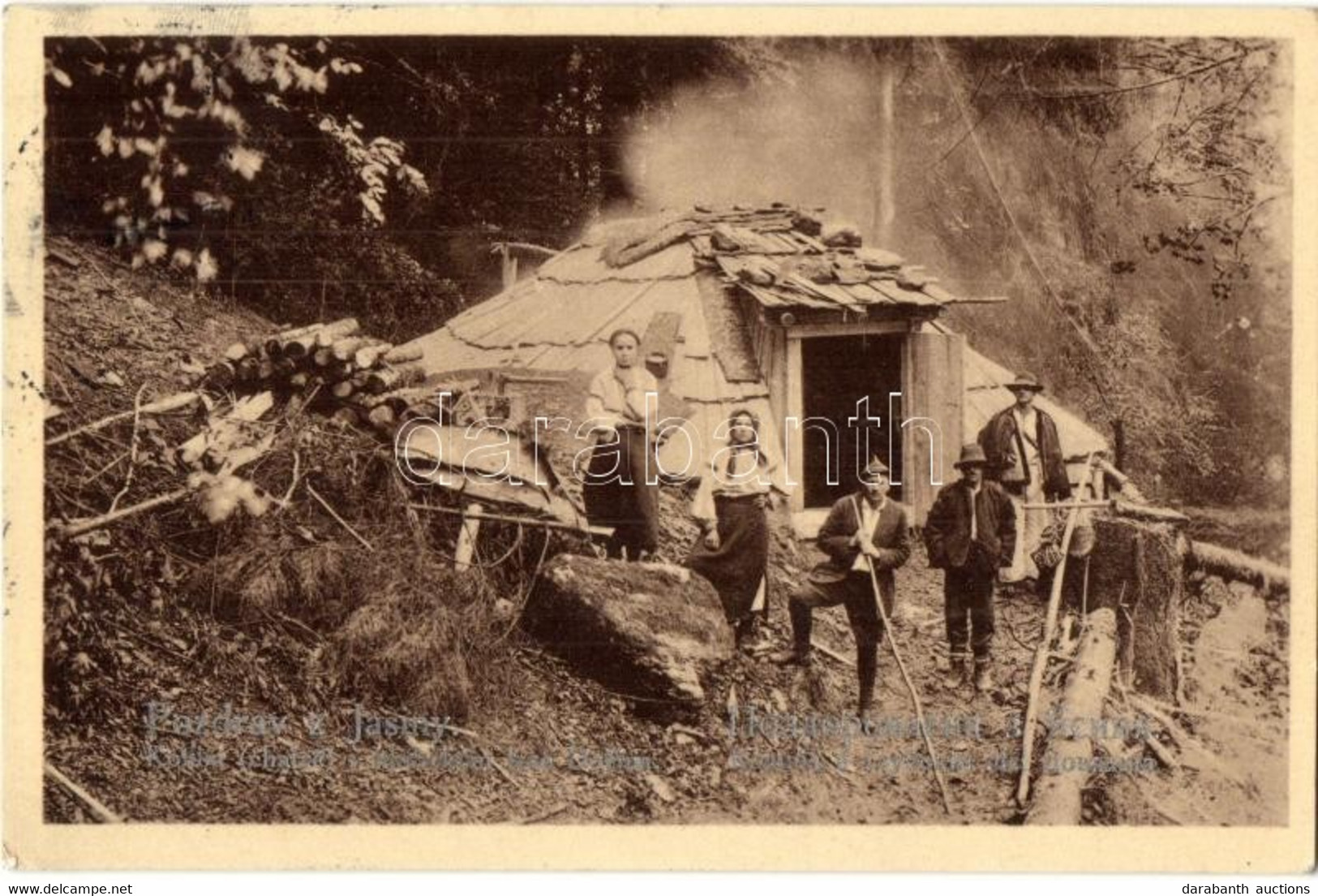 T2 Kőrösmező, Jasina; Koliba V Hlubokém Lese Dozina / Hucul Favágók Kunyhója, Kiadja Margit Rosenthál / Lumberers' Shed - Unclassified