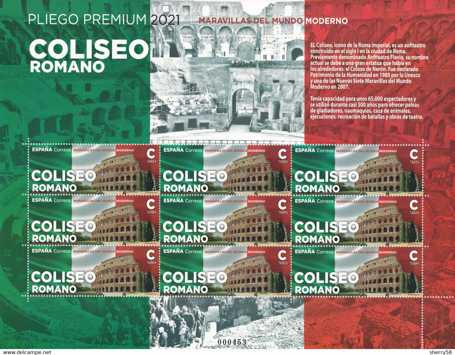 2021-ED. 5453 EN PLIEGO PREMIUM- Maravillas Del Mundo Moderno. Coliseo Romano  -NUEVO - Ganze Bögen