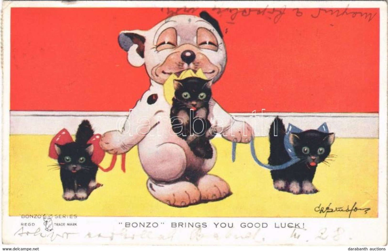 T2/T3 1928 "Bonzo Brings You Good Luck!" Valentine's "Bonzo" (registered) Series 933. S: G. E. Studdy (EK) - Sin Clasificación