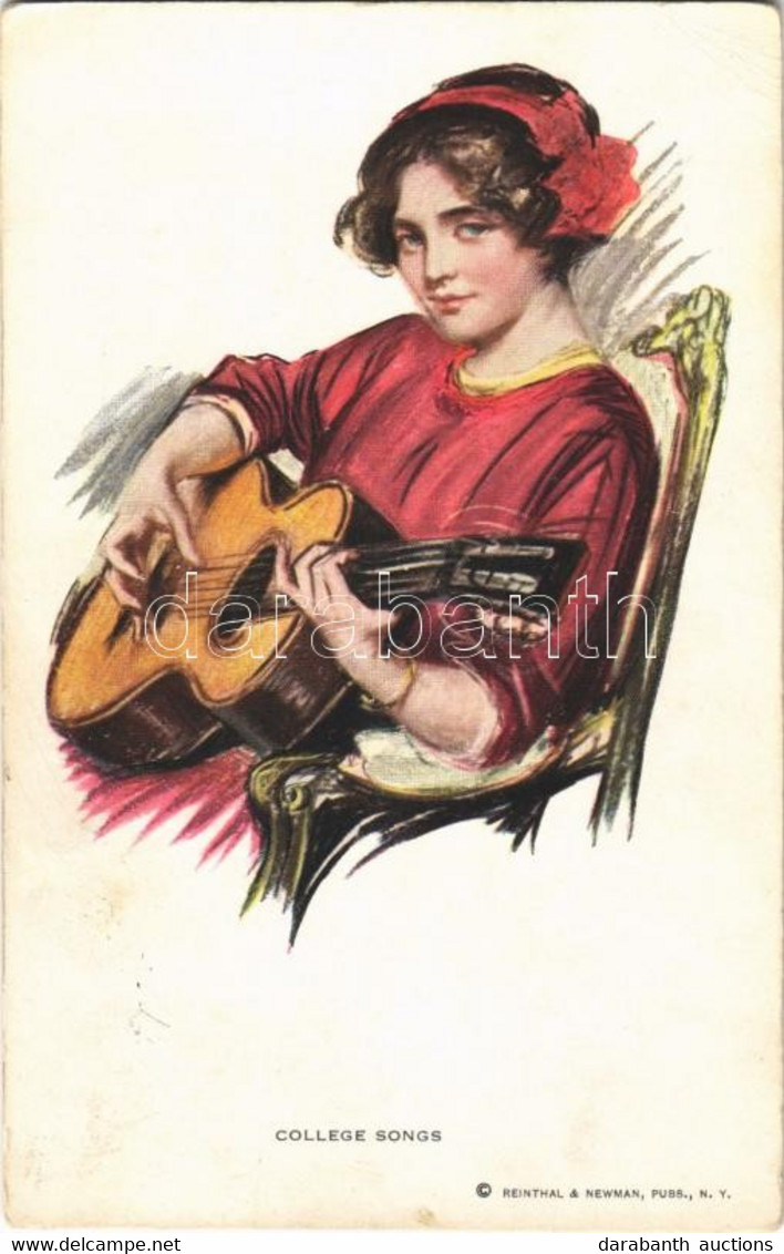 T2/T3 1915 "College Songs" Lady With Guitar Art Postcard. Reinthal & Newman Pubs. No. 129. (EK) - Sin Clasificación