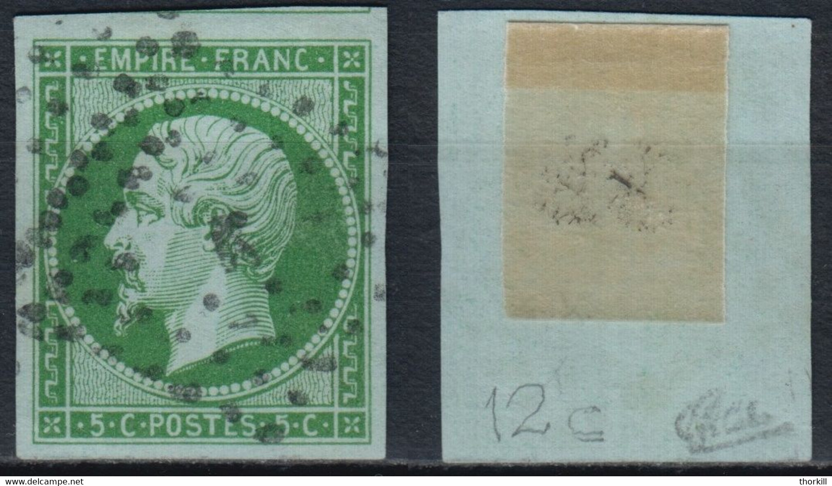YT 12c TTB/SUP Voisin Signé Calves Ob Bureau K Paris - 1853-1860 Napoleon III