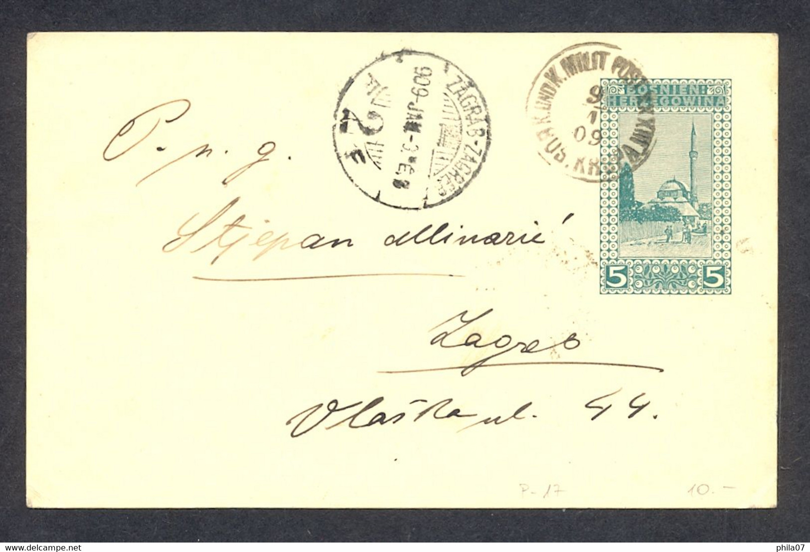 BOSNIA AND HERZEGOVINA - Stationery Sent From Bosanske Krupe To Zagreb 09.01. 1909. Nice Cancel 'K.und K. Milit.Post Bos - Bosnie-Herzegovine