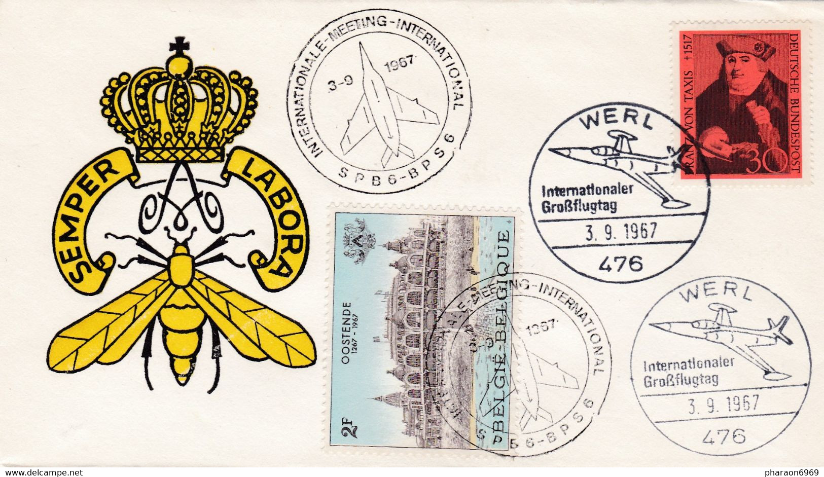 Enveloppe 1418 Werl Internationale Meeting Aviation Avion Airplane Aircraft Semper Labora - Cartas & Documentos