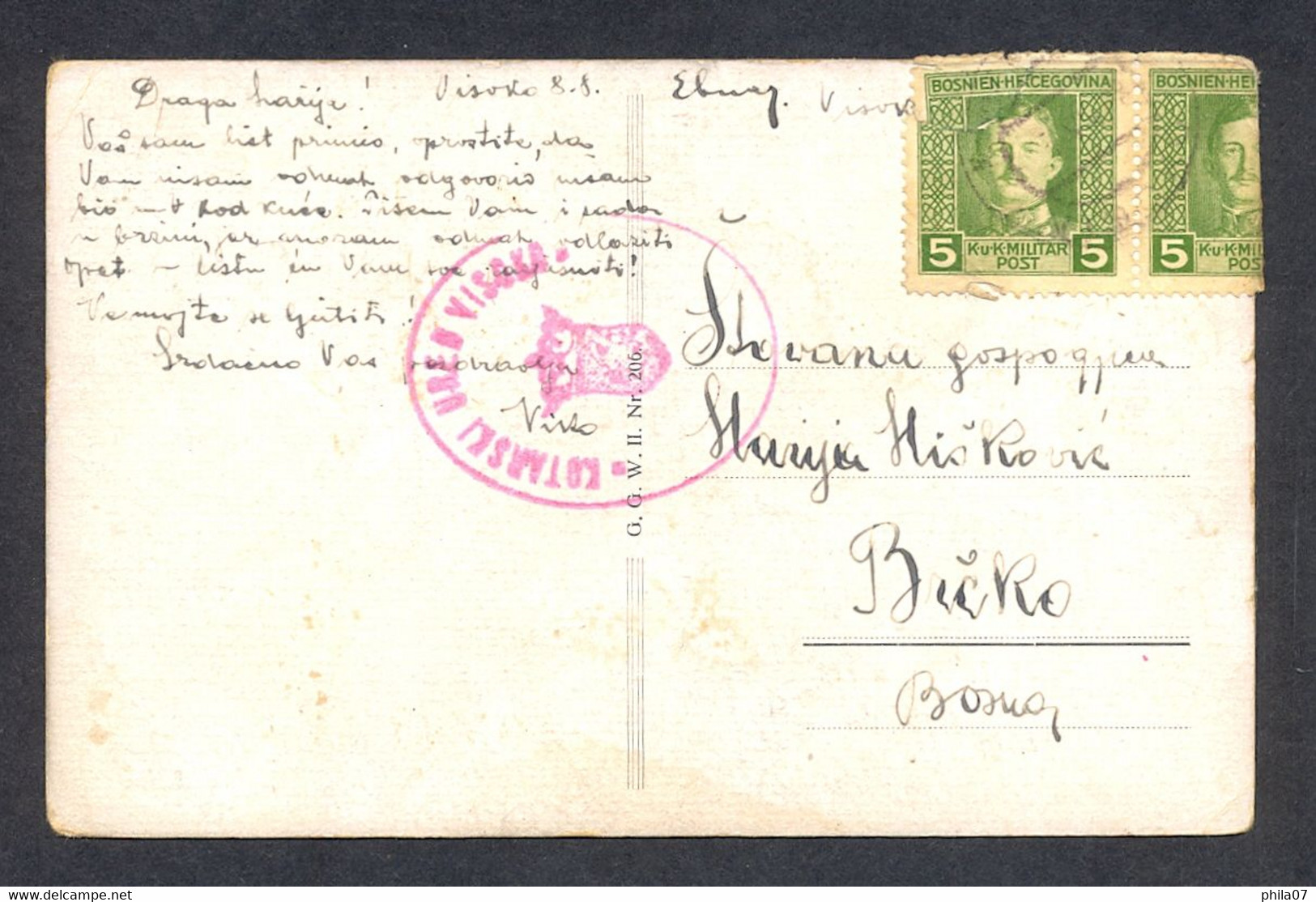 BOSNIA AND HERZEGOVINA, AUSTRIA - Postcard Sent From Visoko To Brčko, With Rare Censorship Cancel 'KOTARSKI URED VISOKO - Bosnie-Herzegovine