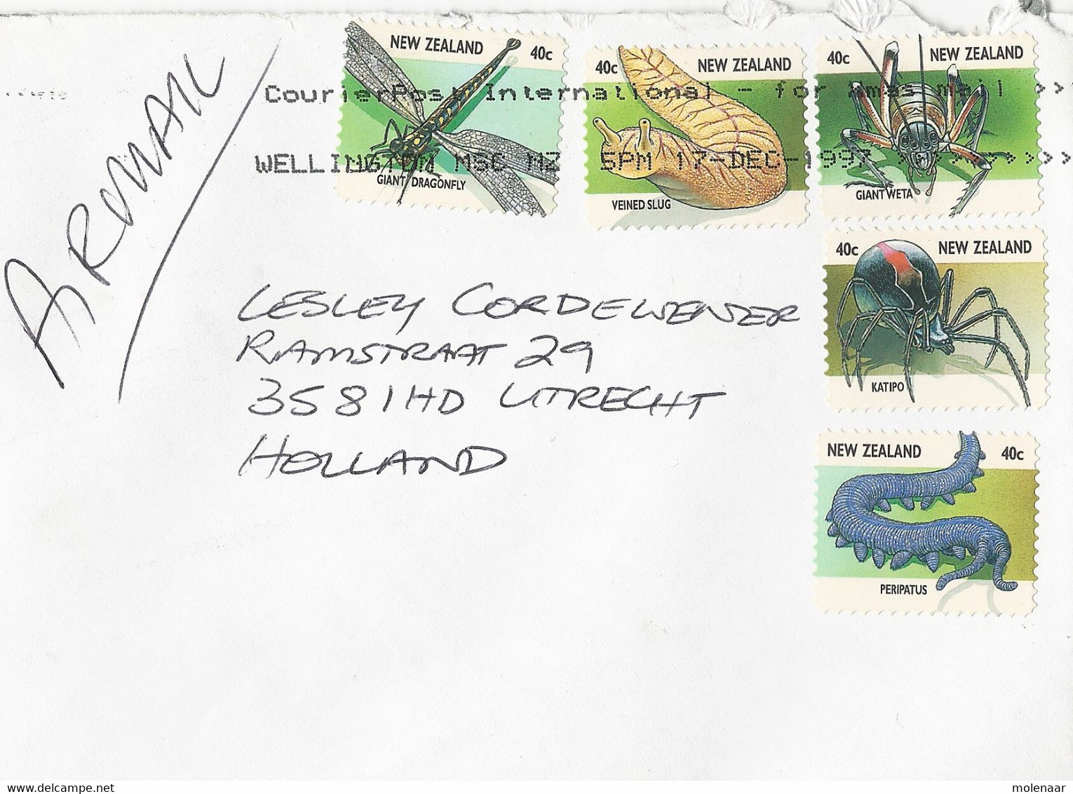 New-Zealand Luchtpostbrief Met 5 Zegels Wellington 17-dec-1997 (668) - Brieven En Documenten