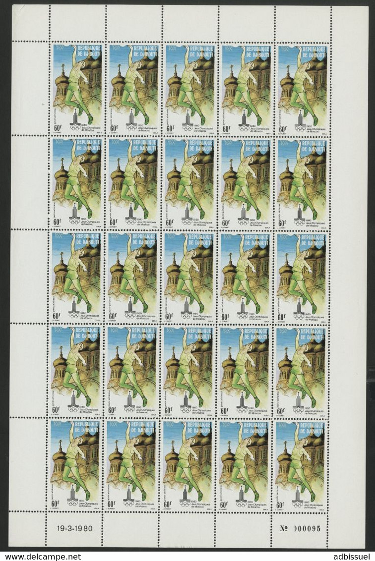 DJIBOUTI POSTE AERIENNE N° 135 à 137 COTE 225 € Neufs ** (MNH) 3 FEUILLES Jeux Olympique / Olympic Games MOSCOU. TB/VG - Zomer 1980: Moskou