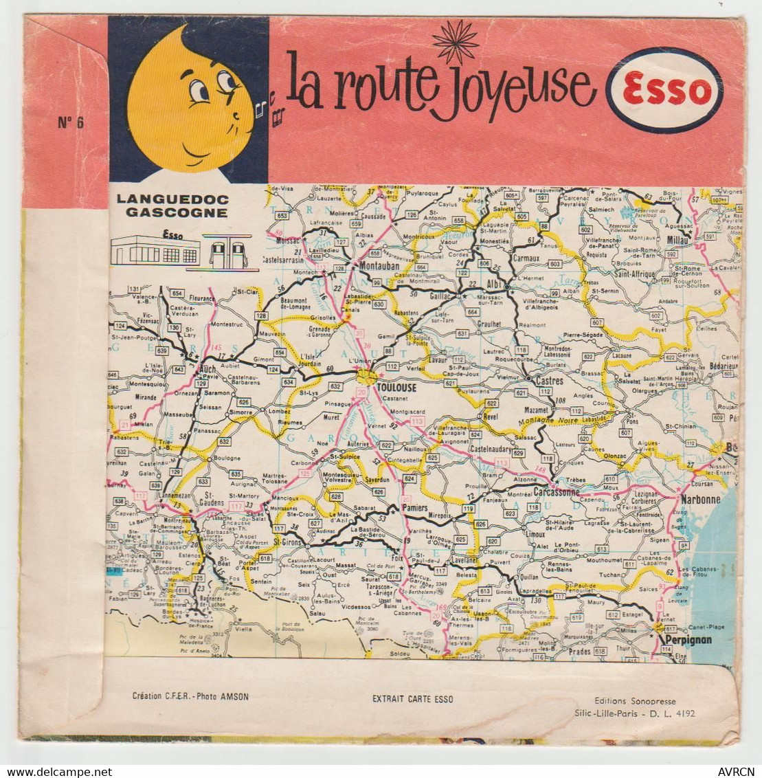 POCHETTE VIDE DISQUE 45 TOURS ESSO LA ROUTE JOYEUSE LANGUEDOC GASCOGNE. N°6 - Accessoires, Pochettes & Cartons