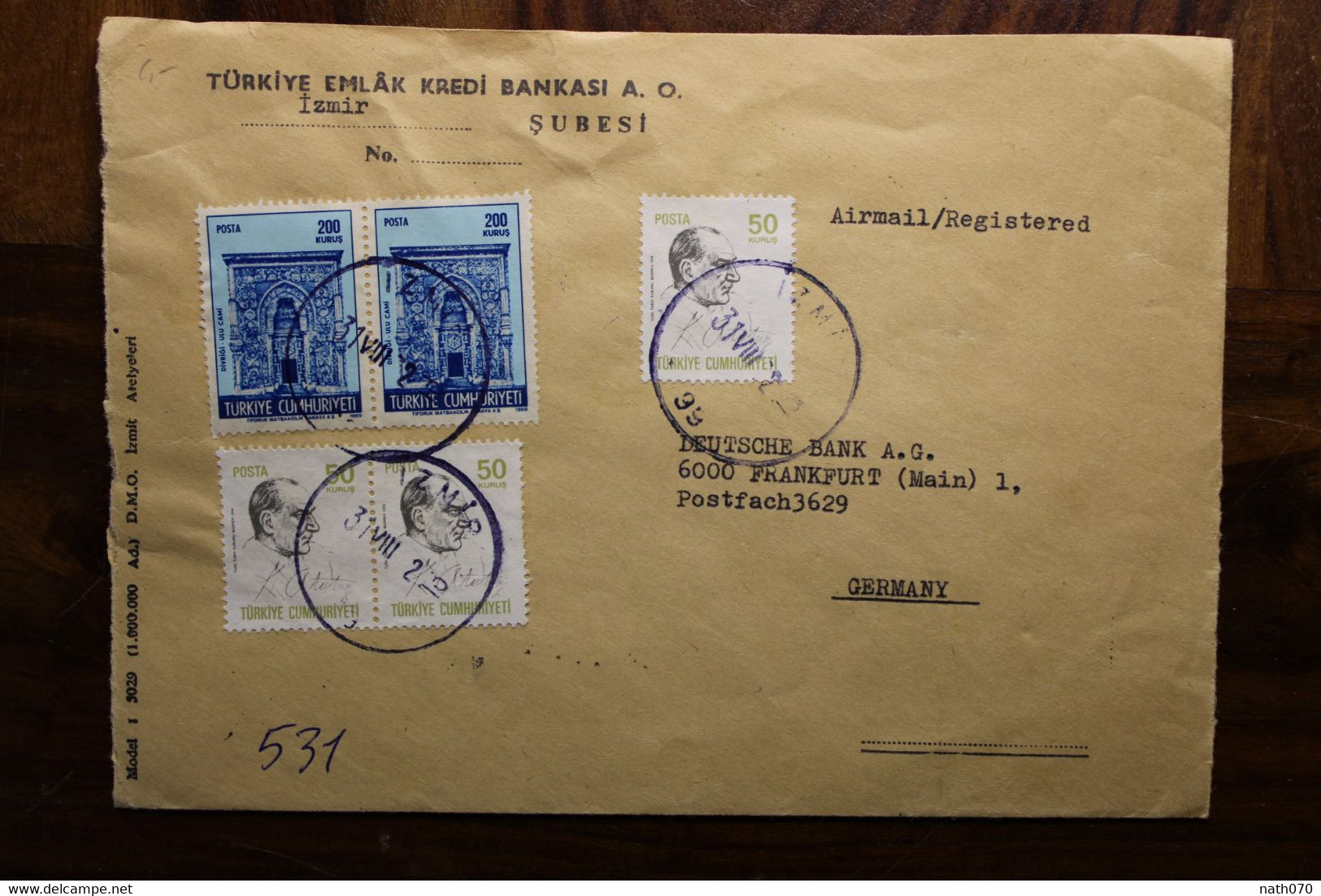 1972 Turquie Türkei Air Mail Cover Enveloppe Allemagne Türkiye 2 Paire Par Avion Recommandé - Cartas & Documentos