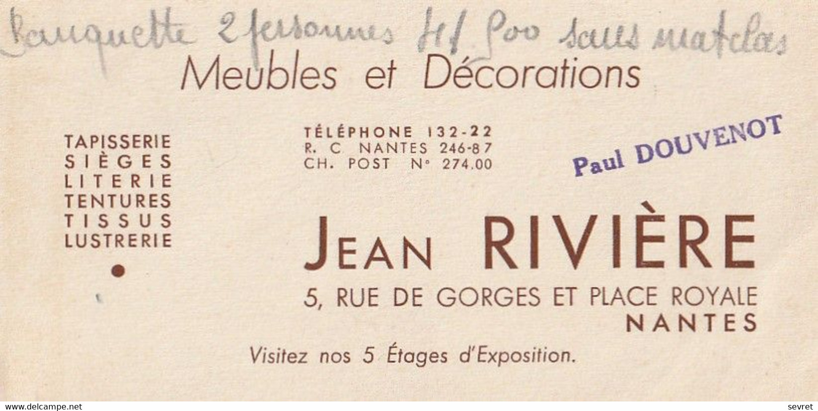 Magasin "JEAN RIVIERE".  NANTES, 5 Rue De Gorges Et Place Royale - Cartes De Visite