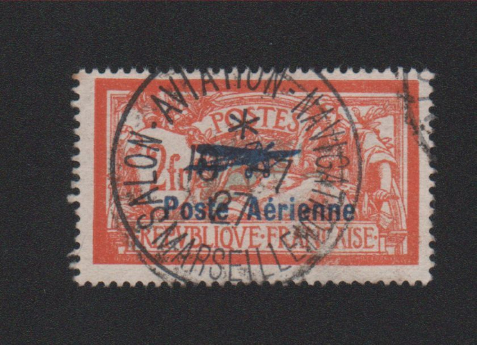 Faux Timbre De France Poste Aérienne N° 1, 2 F Merson Oblitéré Du Salon - 1927-1959 Afgestempeld