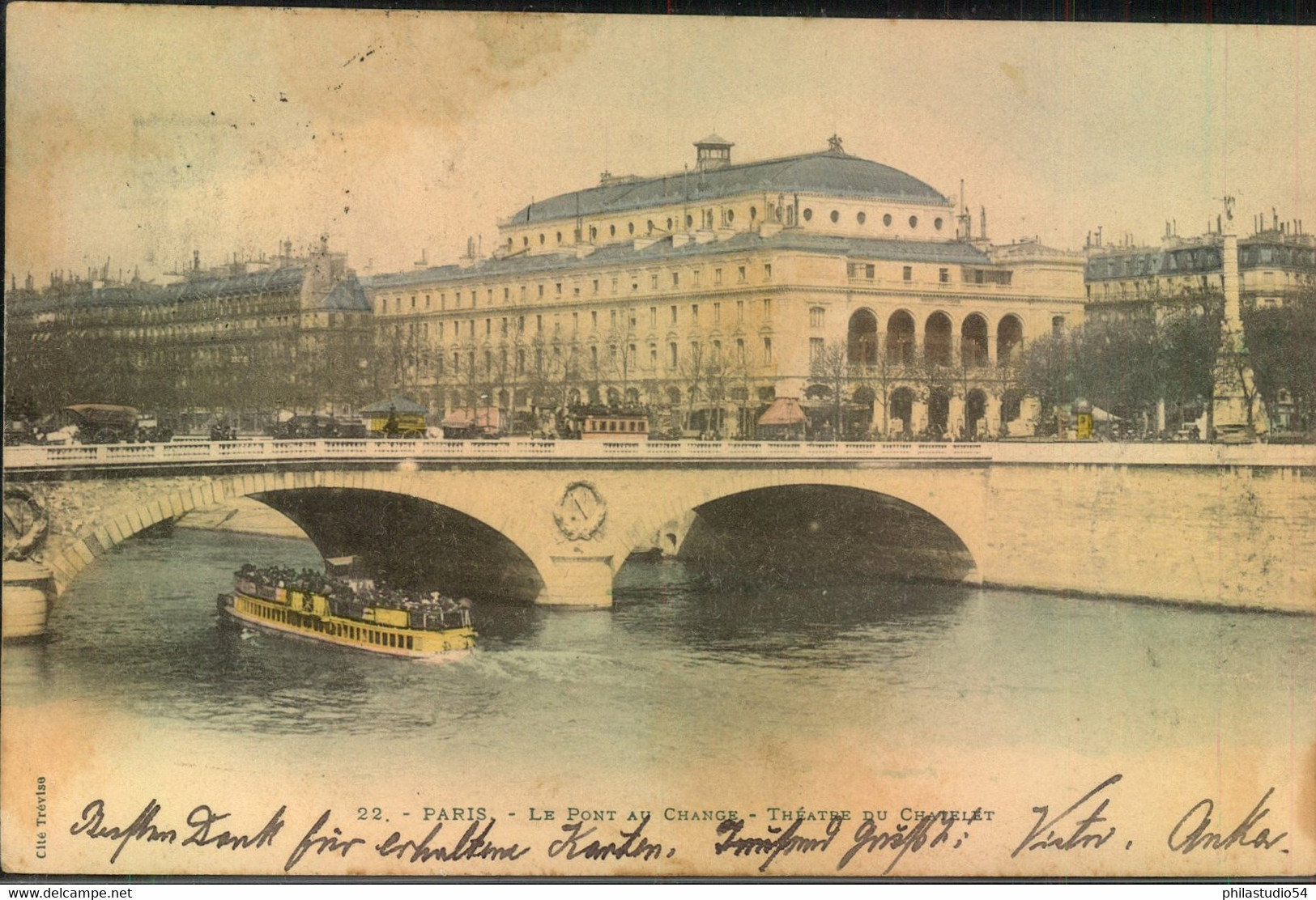 1900, Ansichtskarte "Le Pont Au Change" Gestempelt "PARIS 96 - GD HOTEL" - Hotels- Horeca