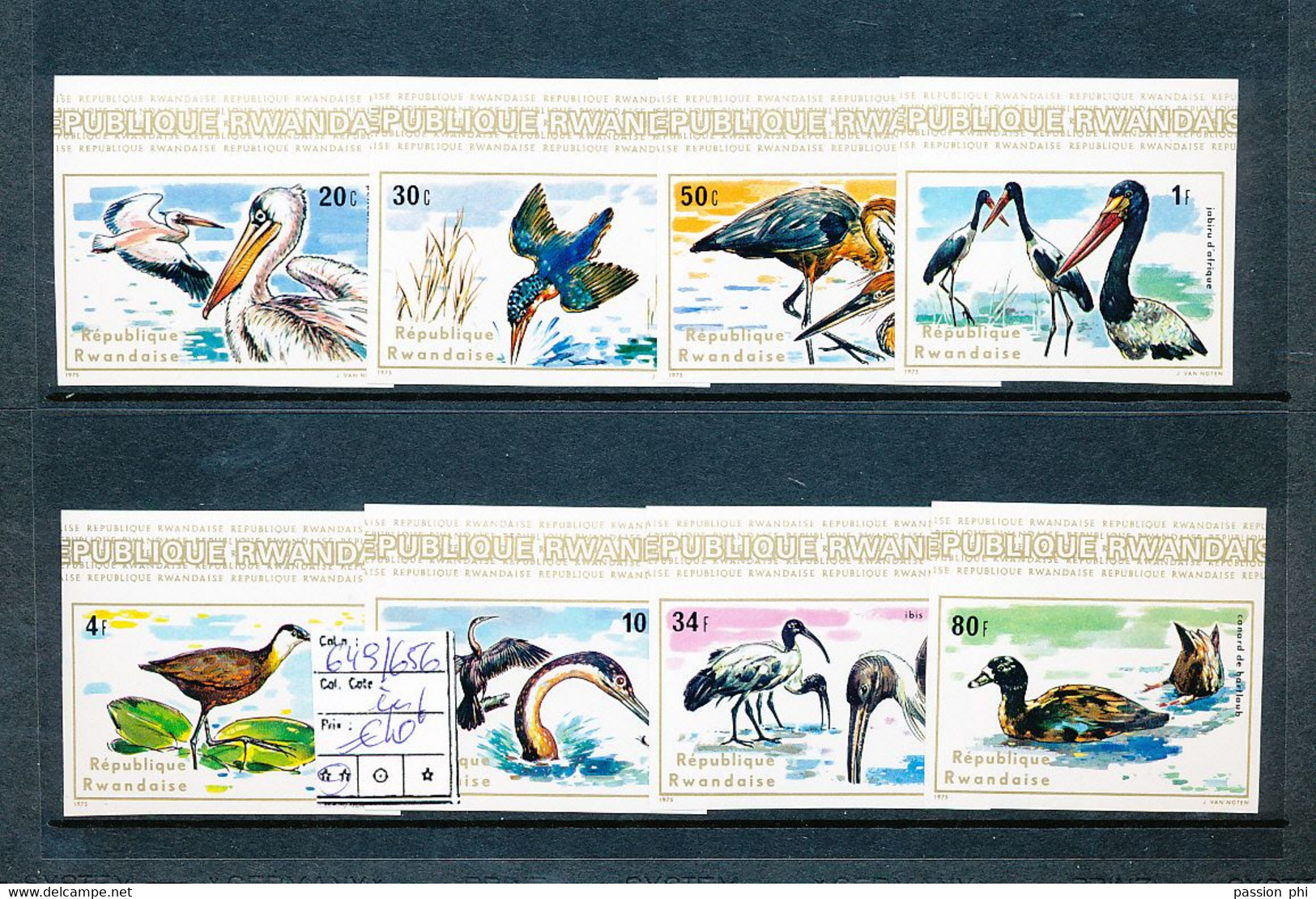 RWANDA 1975 ISSUE BIRDS COB 649/656 IMPERFORATED MNH - Nuevos