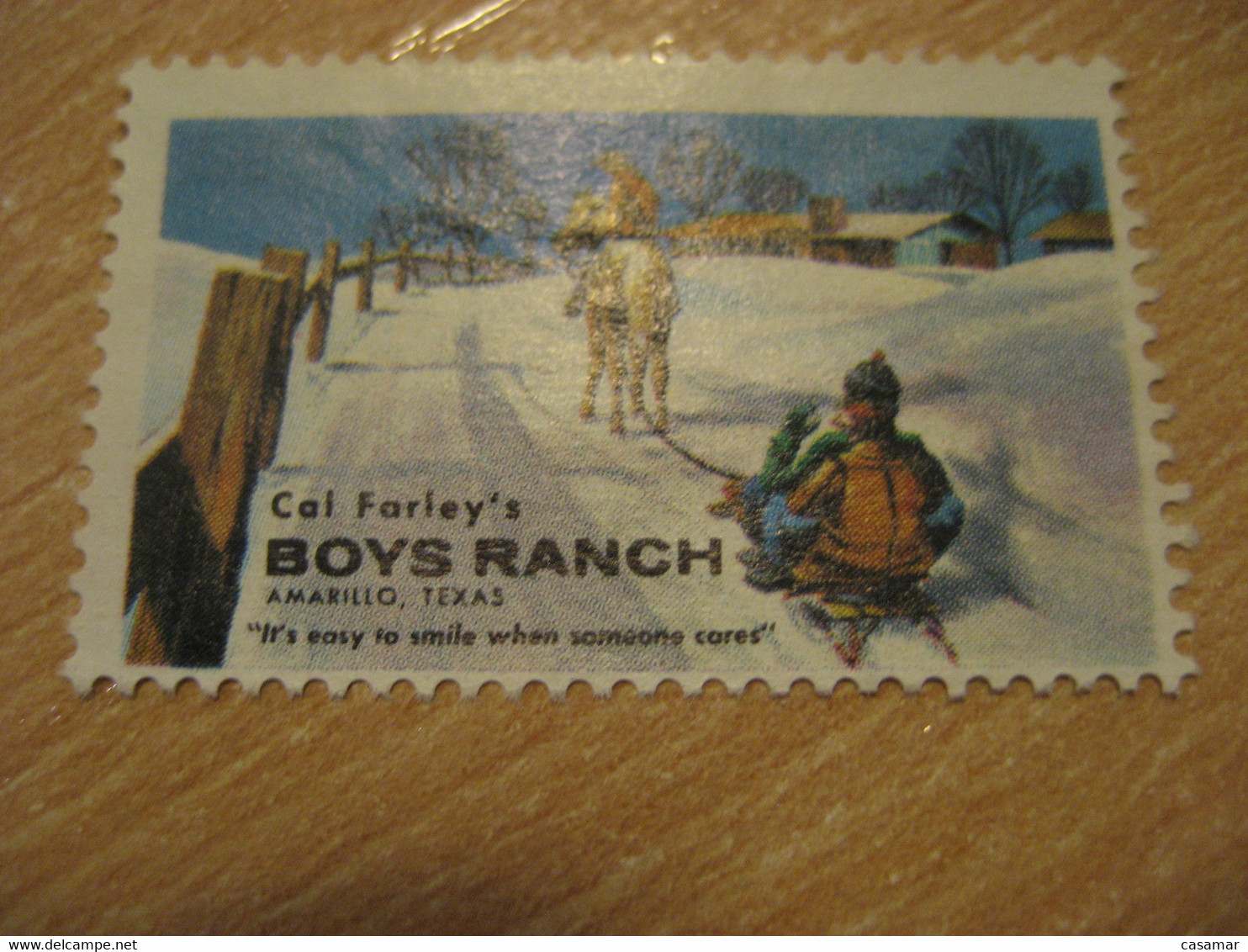 Ice Sleigh Horse Amarillo Texas Cal Farley's Boys Ranch Poster Stamp Vignette USA Label - Sin Clasificación