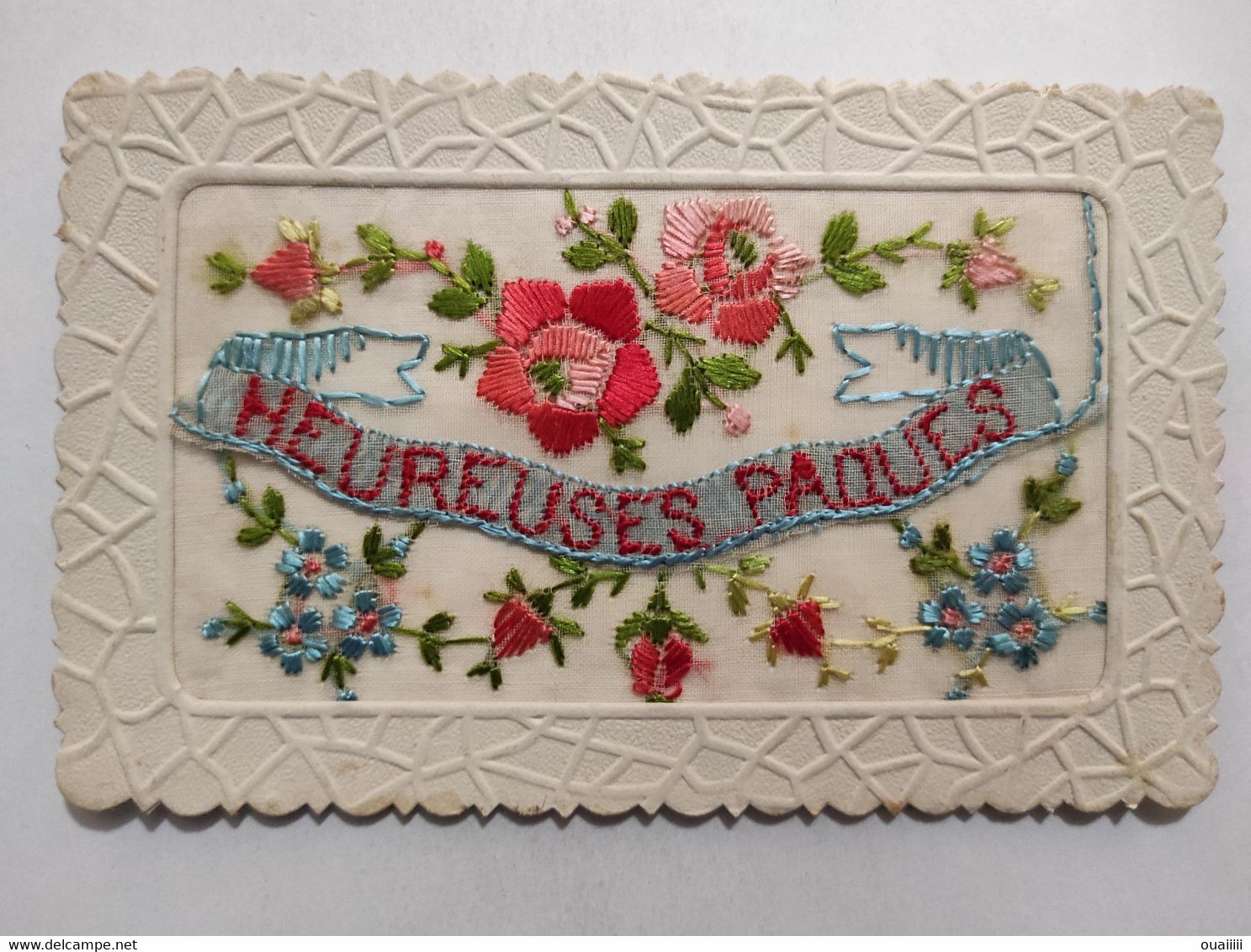 Cpa, Carte Brodée, Heureuse Pâques, Fleurs - Embroidered