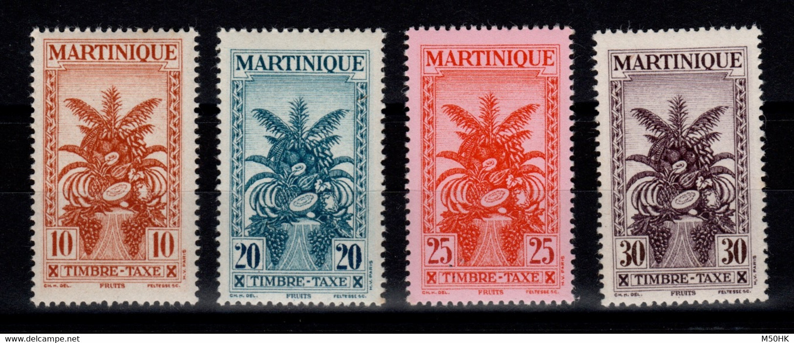 Martinique - Taxe YV 23 à 26 N** Complete , 24 & 26 Gomme Coloniale , Serie "sans RF" - Timbres-taxe