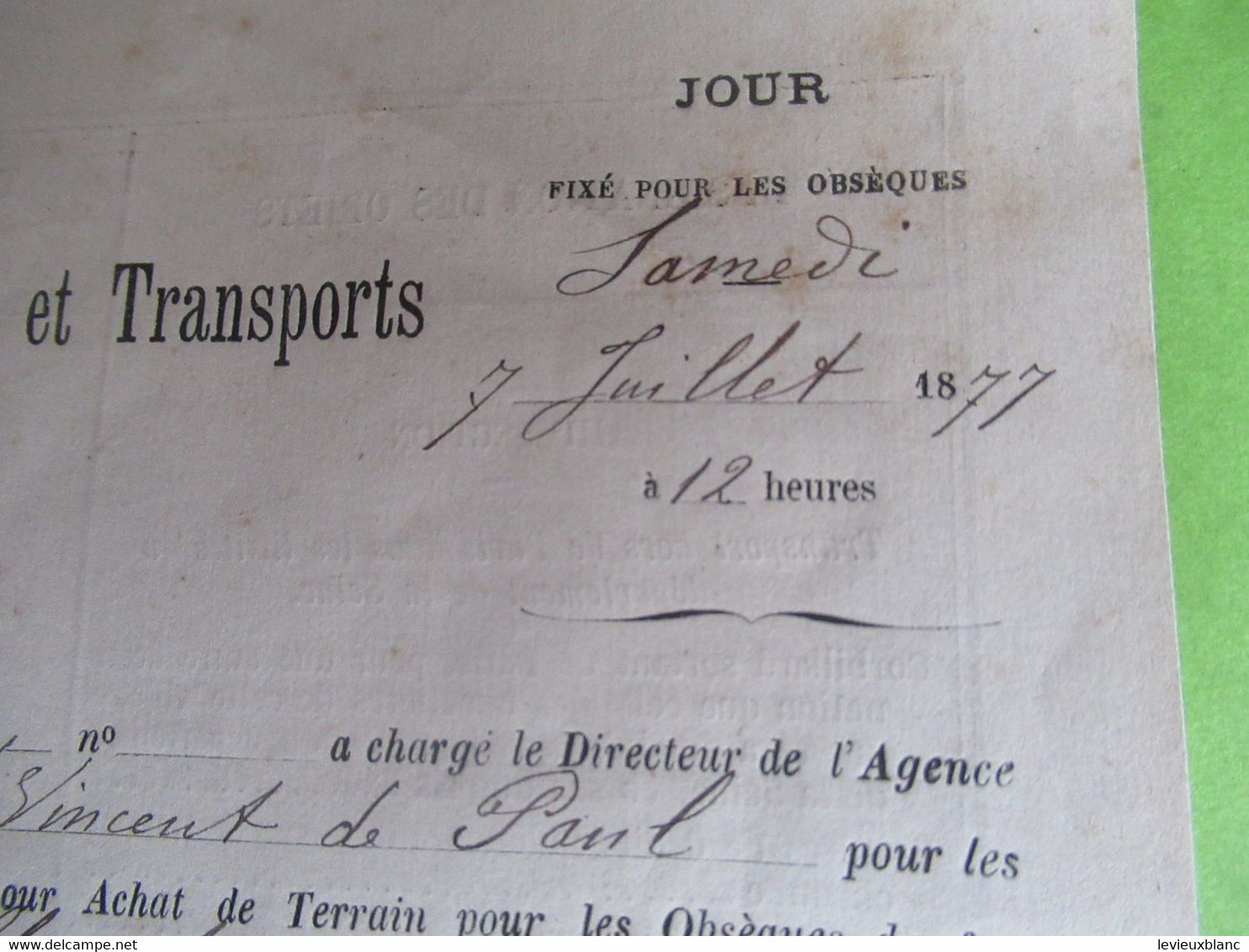 Agence Des Funérailles/Réglement Des Convois, Services Enterrements Et Transports/ROBLOT/St Vincent De Paul/1877 FPD123 - Décès