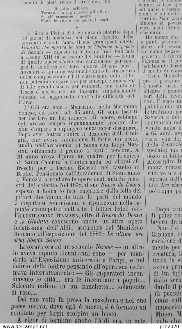 ILLUSTRAZIONE ITALIANA 1888 MORTE GIACOMO ZANELLA VICENZA PIETRO ALDI MANCIANO ROMA LAVORI PONTE GARIBALDI E VIA ARENULA - Other & Unclassified