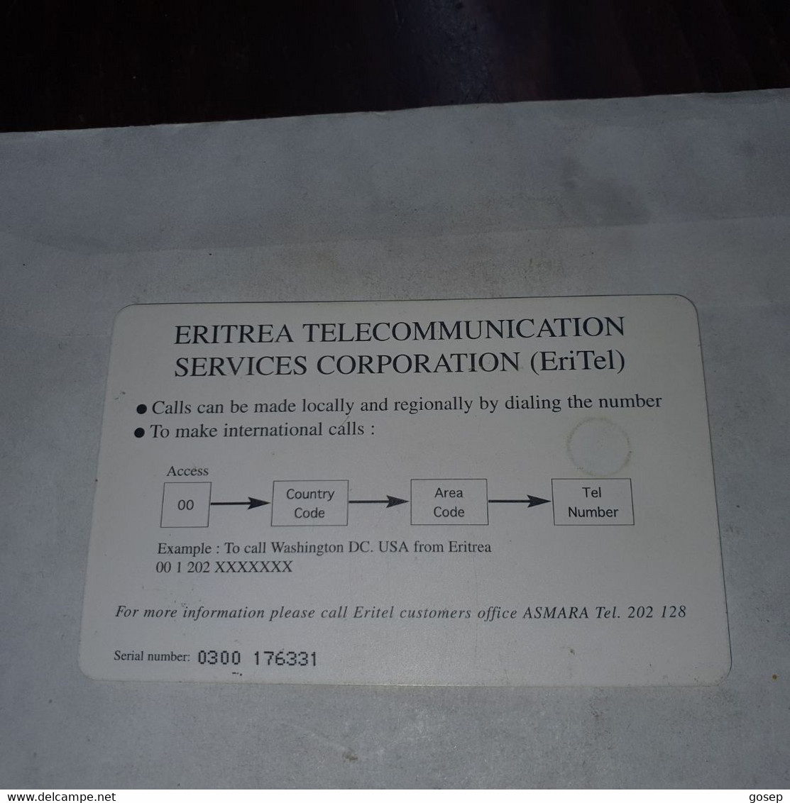 Eritrea-selling Price 109nfa Service Value 100nfa-(0300-176331)-(11)-used Card+1card Prepiad Free - Erythrée