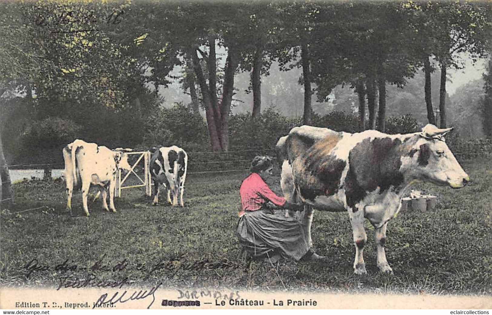 Dormans       51         Château. La Prairie. Femme Trayant Une Vache      (voir Scan) - Dormans