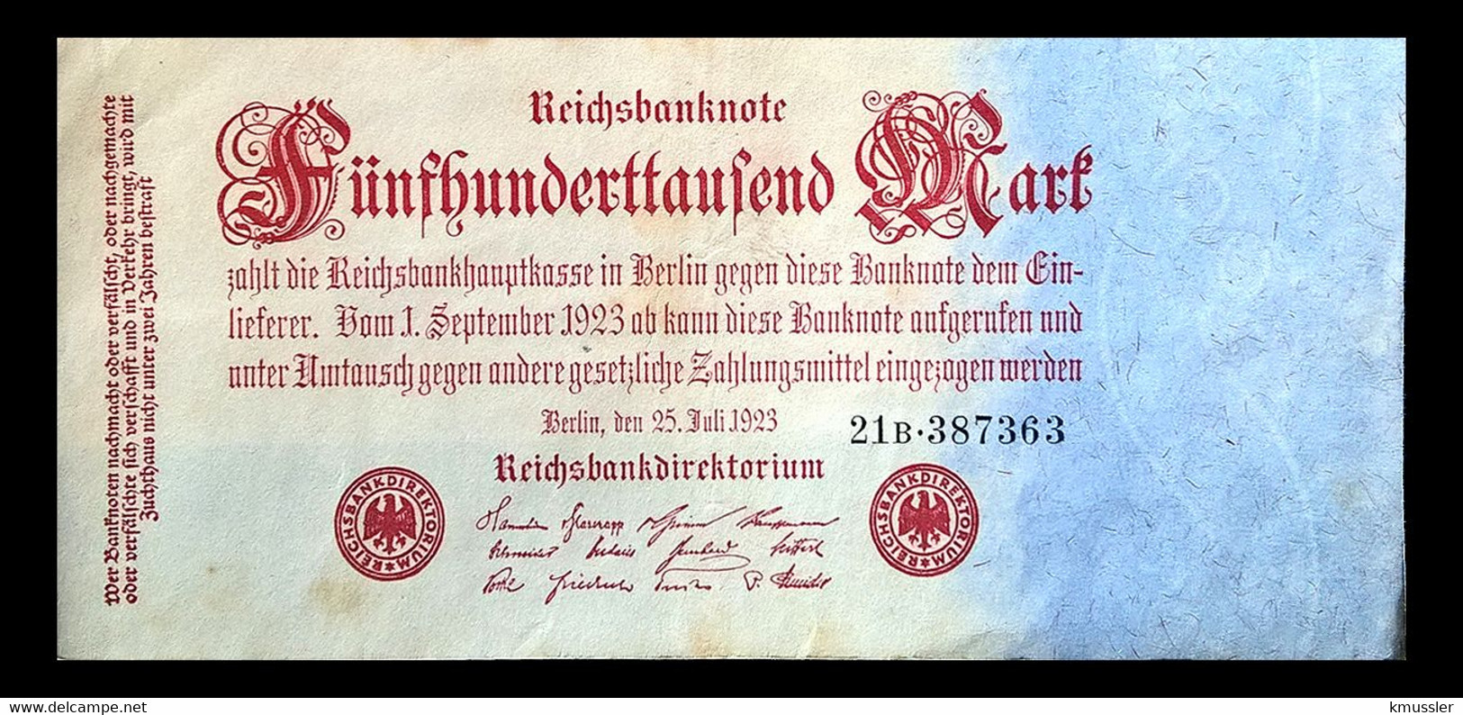 # # # Banknote Deutsches Reich (Germany) 500.000 Mark 1923 # # # - 500000 Mark