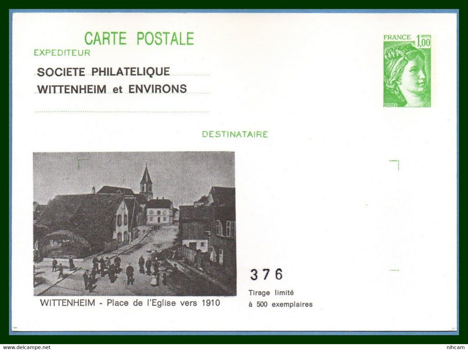 Entier Cp Repiqué Neuf WITTENHEIM 1979 Place De L'Eglise Vers 1910 - Wittenheim