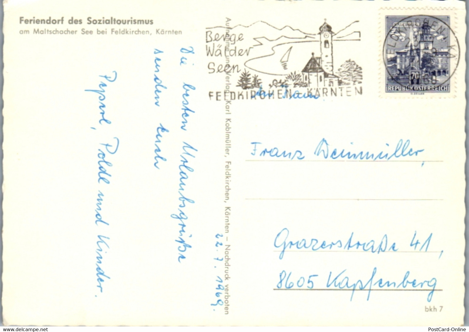 5701 - Kärnten - Feldkirchen , Maltschacher See , Feriendorf Des Sozialtourismus - Gelaufen 1969 - Feldkirchen In Kärnten