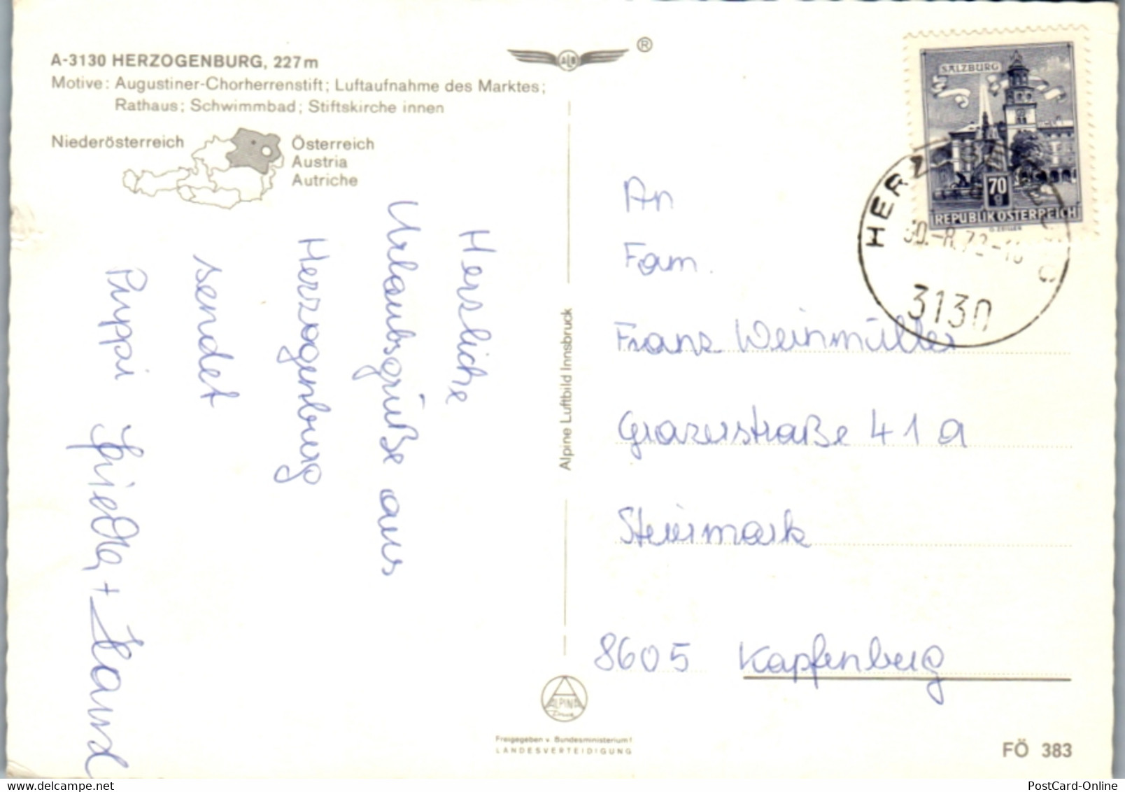 5813 - Niederösterreich - Herzogenburg , Chorherrenstift , Schwimmbad , Rathaus - Gelaufen 1972 - Herzogenburg